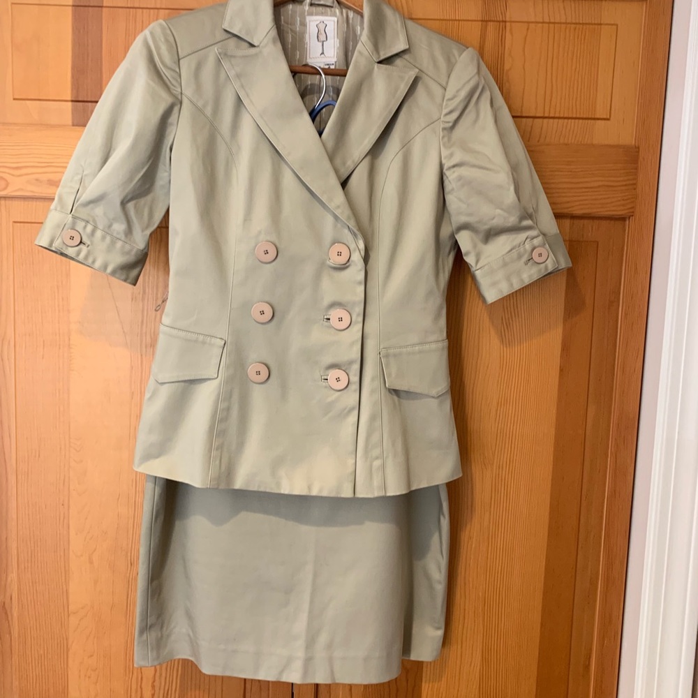 Kay Unger stretch Khaki jacket, pants and skirt